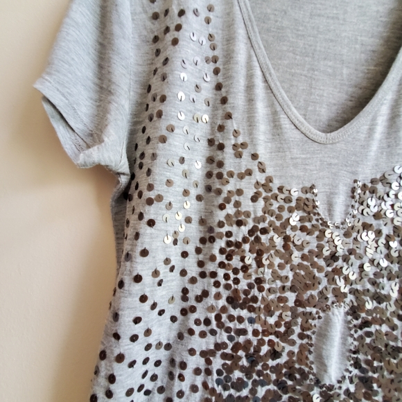 Tory Burch Heather Grey Tee short with embleshment XS super soft handfeel - Picture 4 of 8